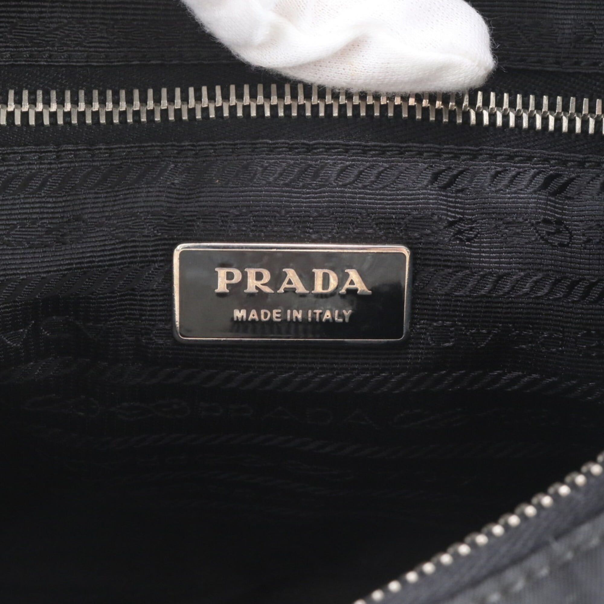 Prada Prada Tessuto Nylon Logo Hobo Leather Shoulder Bag Handbag Black Women's Size ONE SIZE - 9 Thumbnail