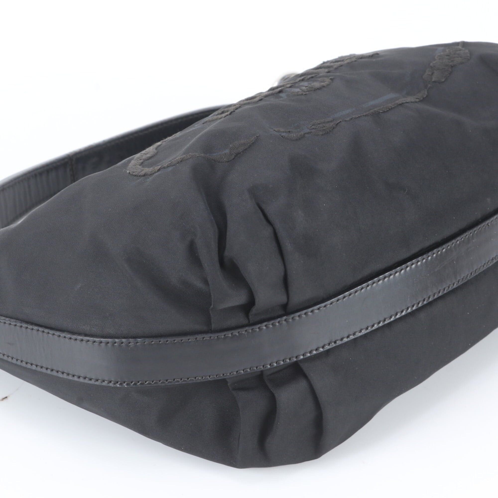 Prada Prada Tessuto Nylon Logo Hobo Leather Shoulder Bag Handbag Black Women's Size ONE SIZE - 4 Thumbnail