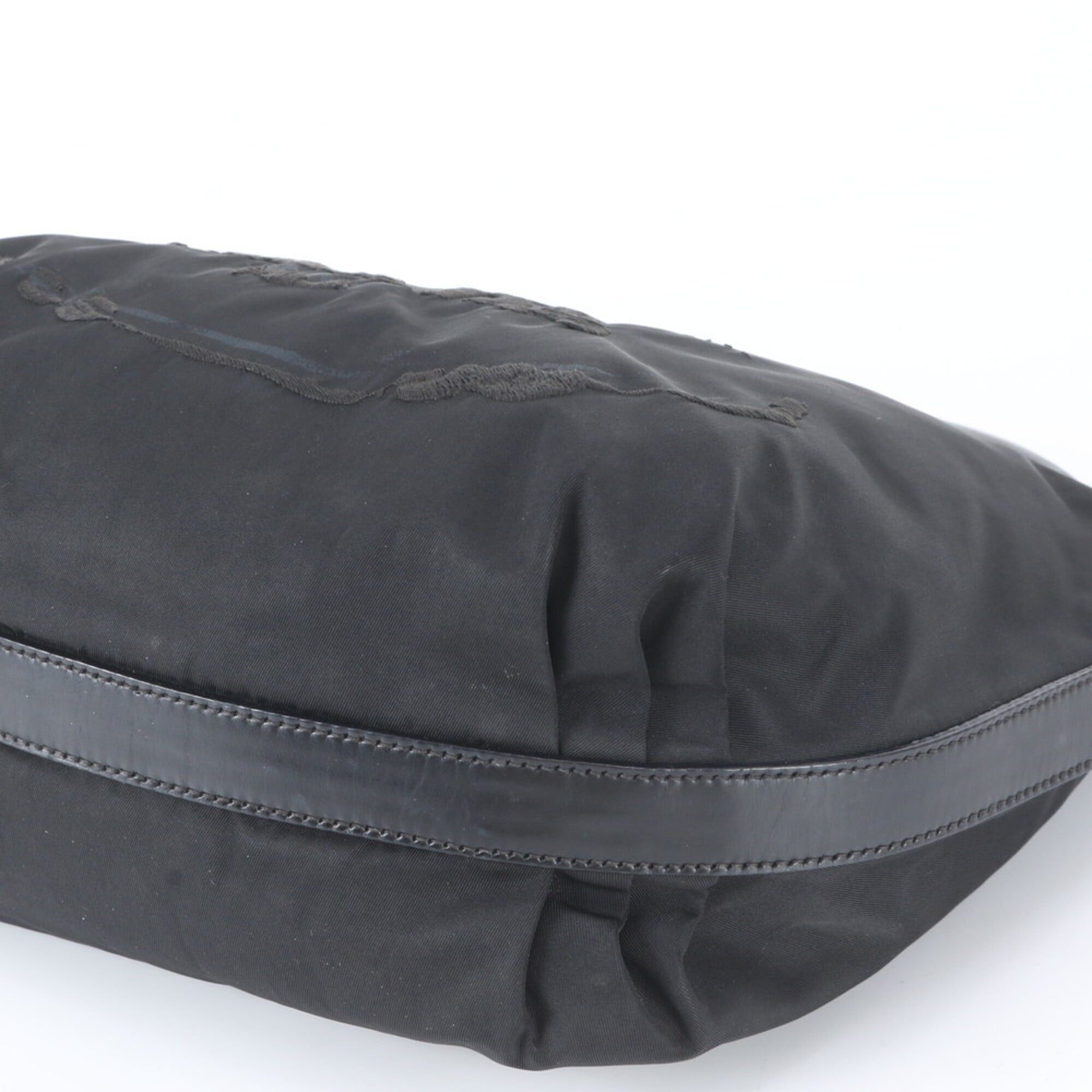 Prada Prada Tessuto Nylon Logo Hobo Leather Shoulder Bag Handbag Black Women's Size ONE SIZE - 5 Thumbnail