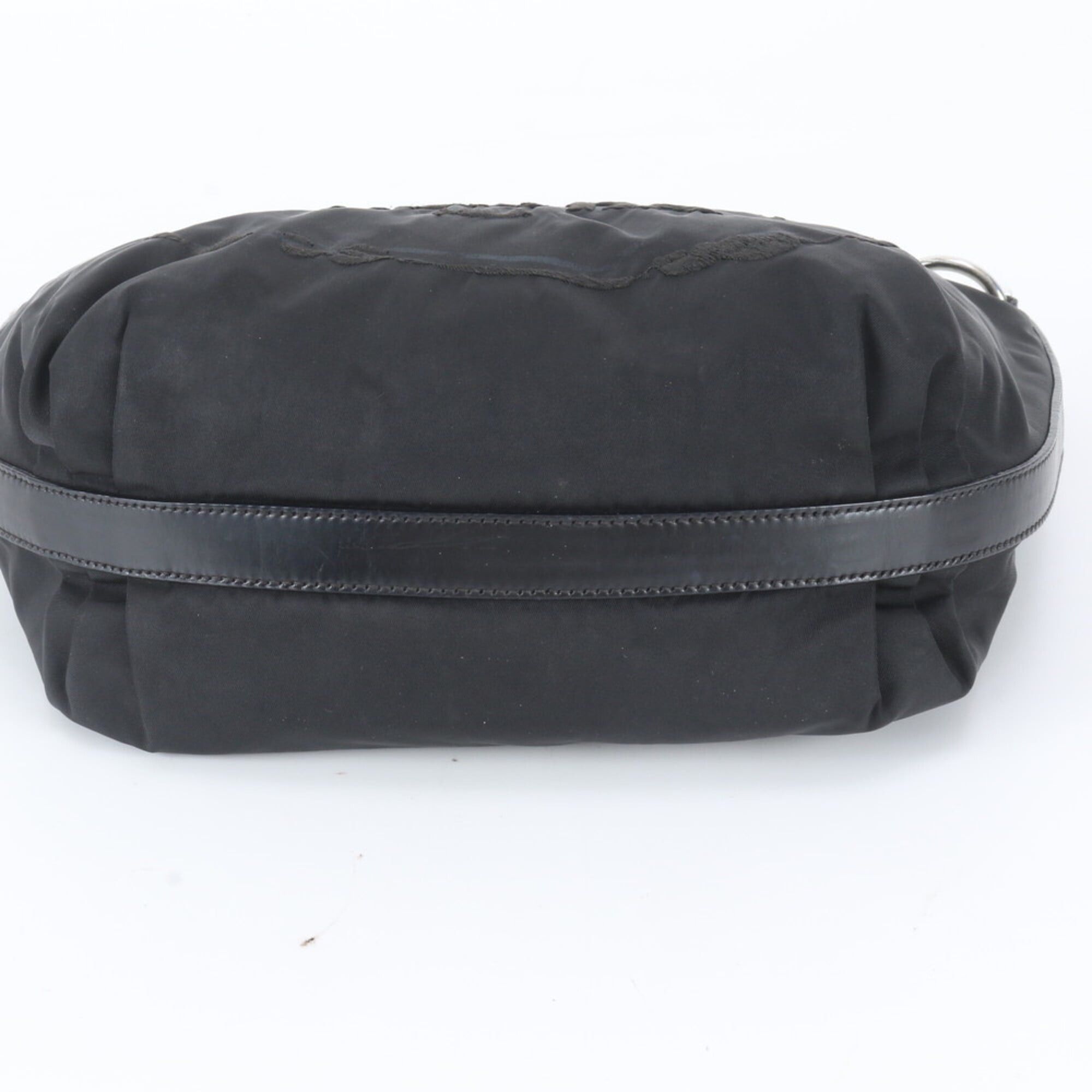 Prada Prada Tessuto Nylon Logo Hobo Leather Shoulder Bag Handbag Black Women's Size ONE SIZE - 6 Thumbnail