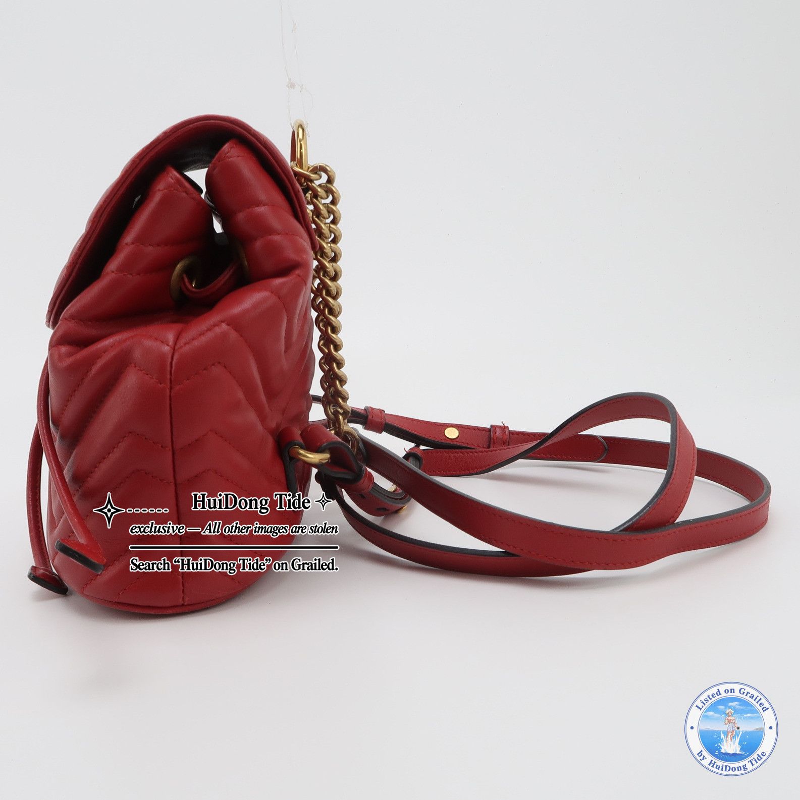 Gucci Gucci GG Marmont Red Leather Quilted Mini Backpack Size ONE SIZE - 3 Thumbnail