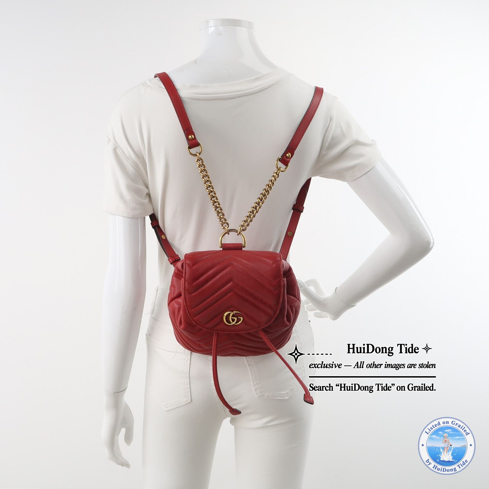 Gucci Gucci GG Marmont Red Leather Quilted Mini Backpack Size ONE SIZE - 2 Thumbnail