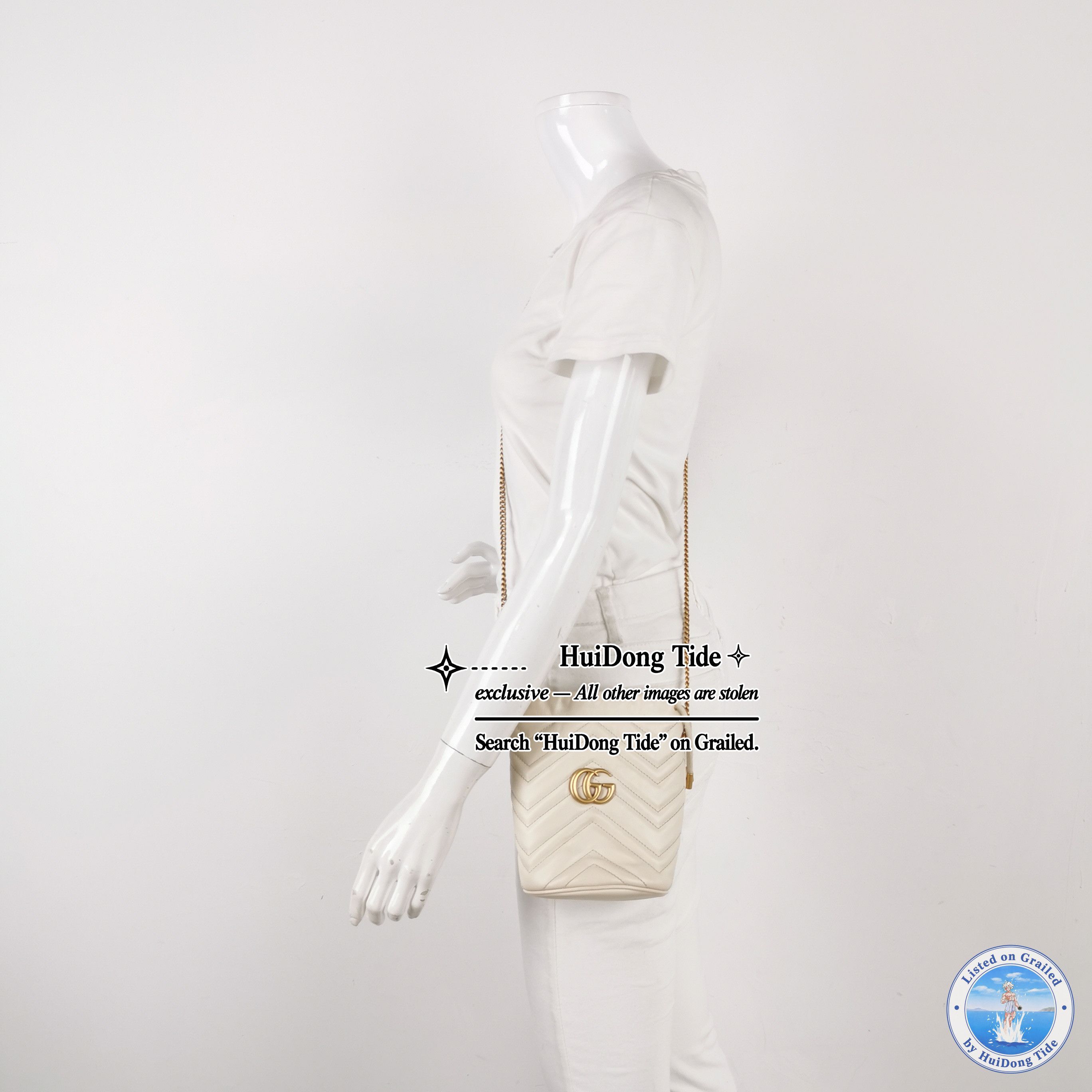 Gucci Gucci GG Marmont White Leather Mini Bucket Bag ONE SIZE Size ONE SIZE - 2 Thumbnail