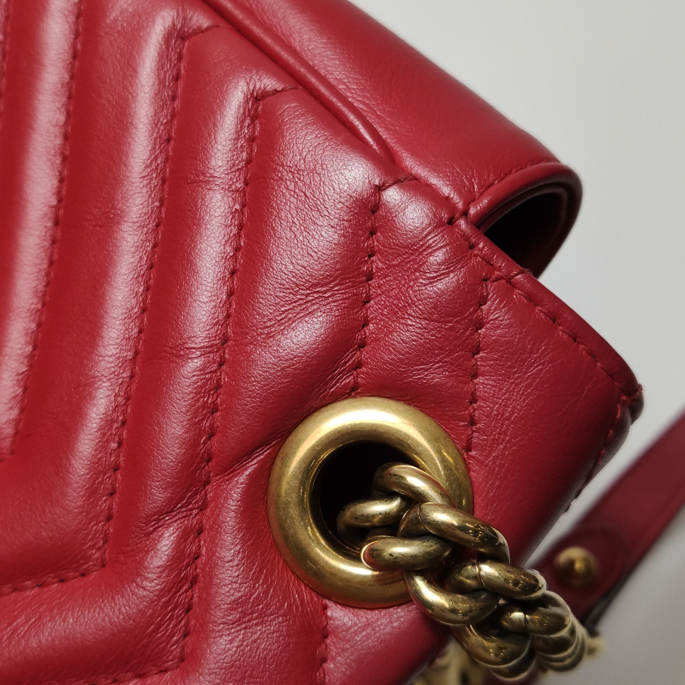 Gucci Gucci GG Marmont Red Leather Shoulder Bag Size ONE SIZE - 14 Thumbnail