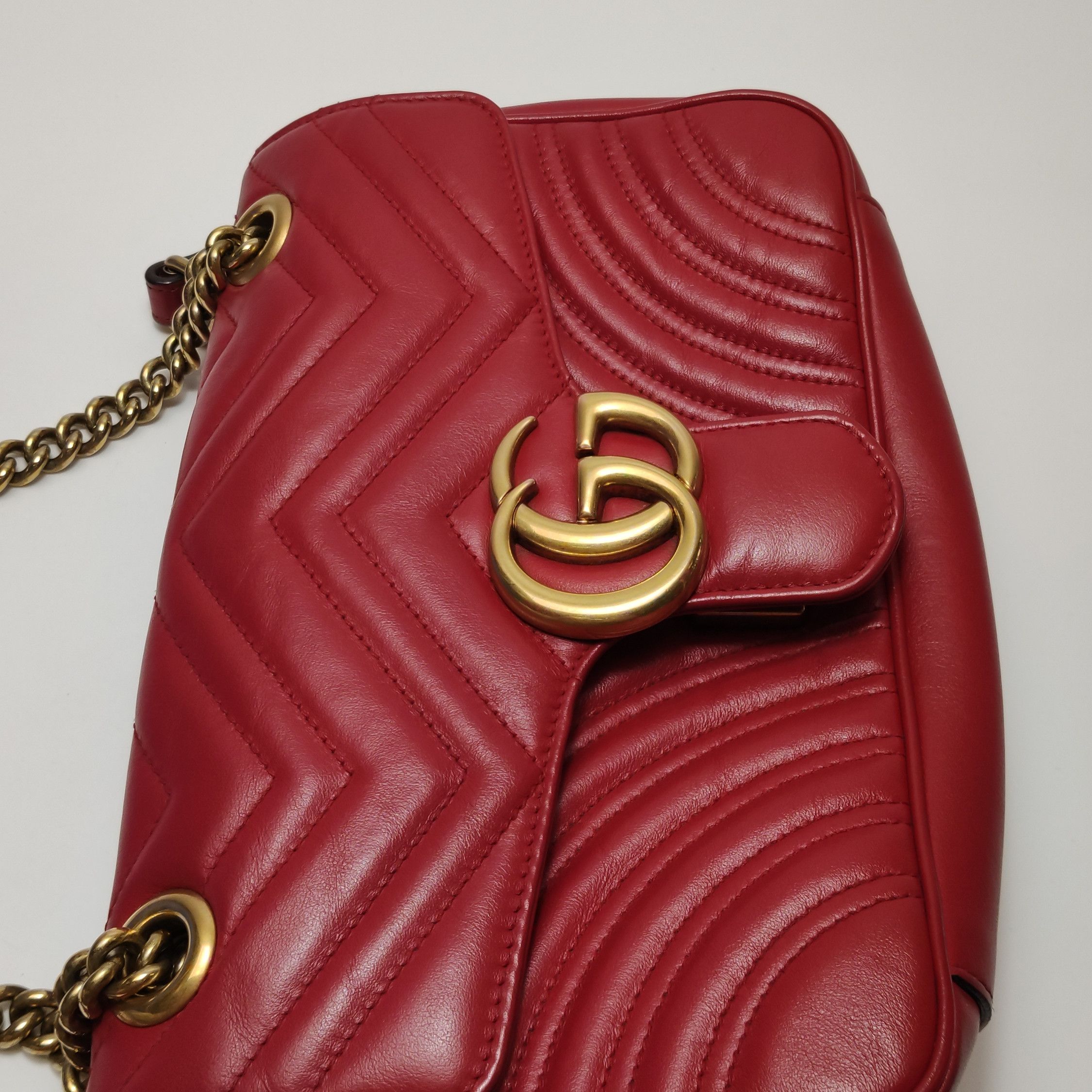 Gucci Gucci GG Marmont Red Leather Shoulder Bag Size ONE SIZE - 18 Thumbnail