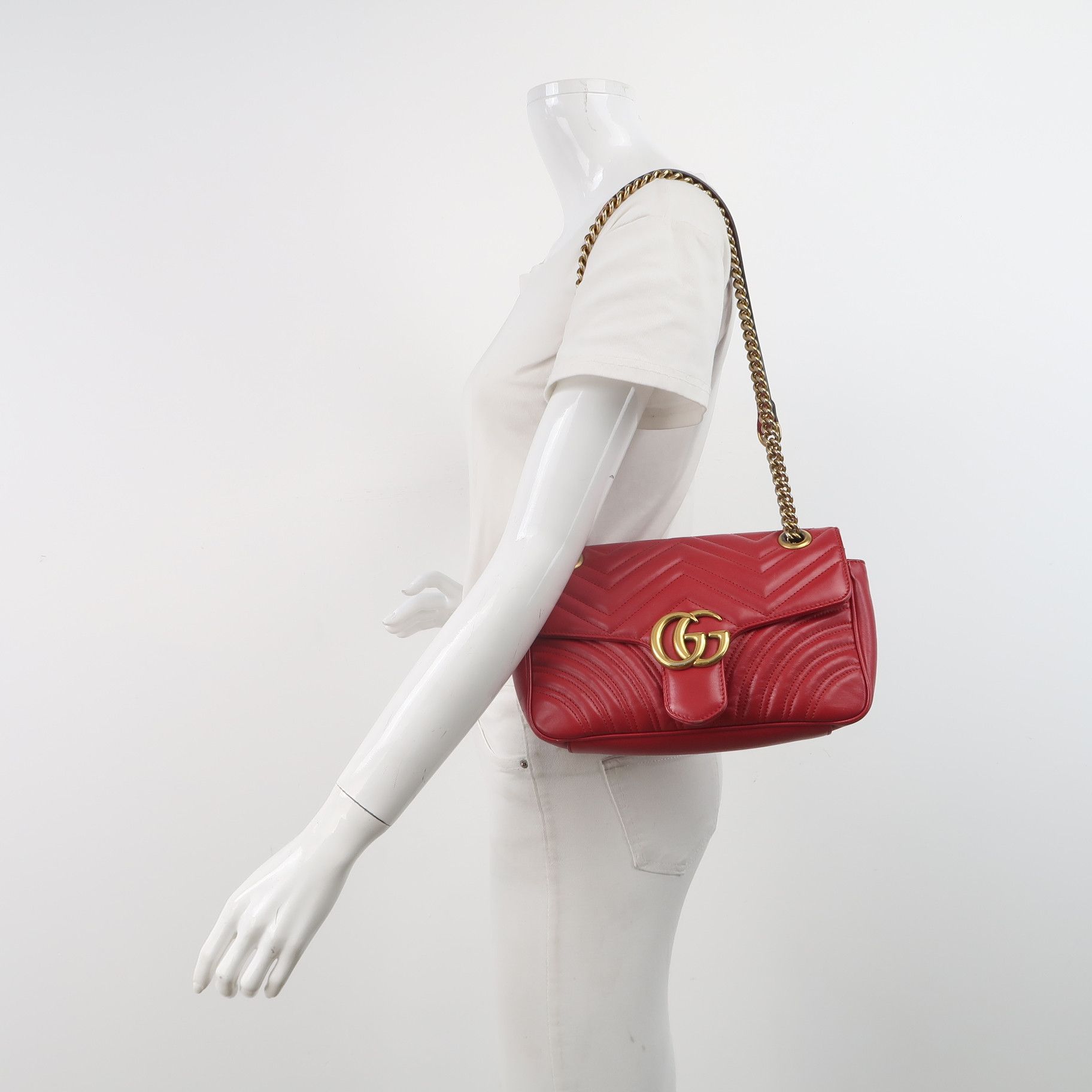 Gucci Gucci GG Marmont Red Leather Shoulder Bag One Size Size ONE SIZE - 2 Thumbnail