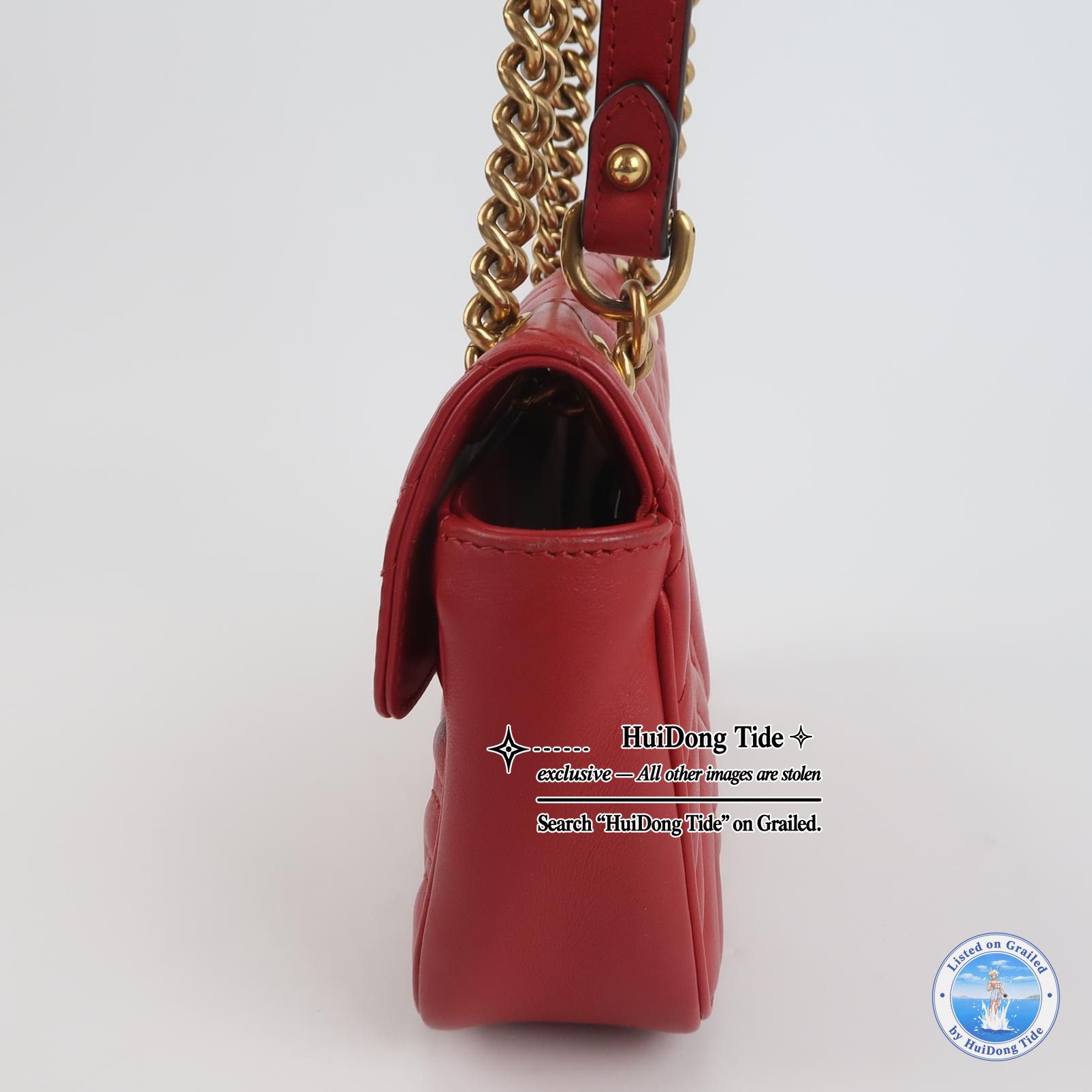 Gucci Gucci GG Marmont Red Leather Shoulder Bag Size ONE SIZE - 3 Thumbnail