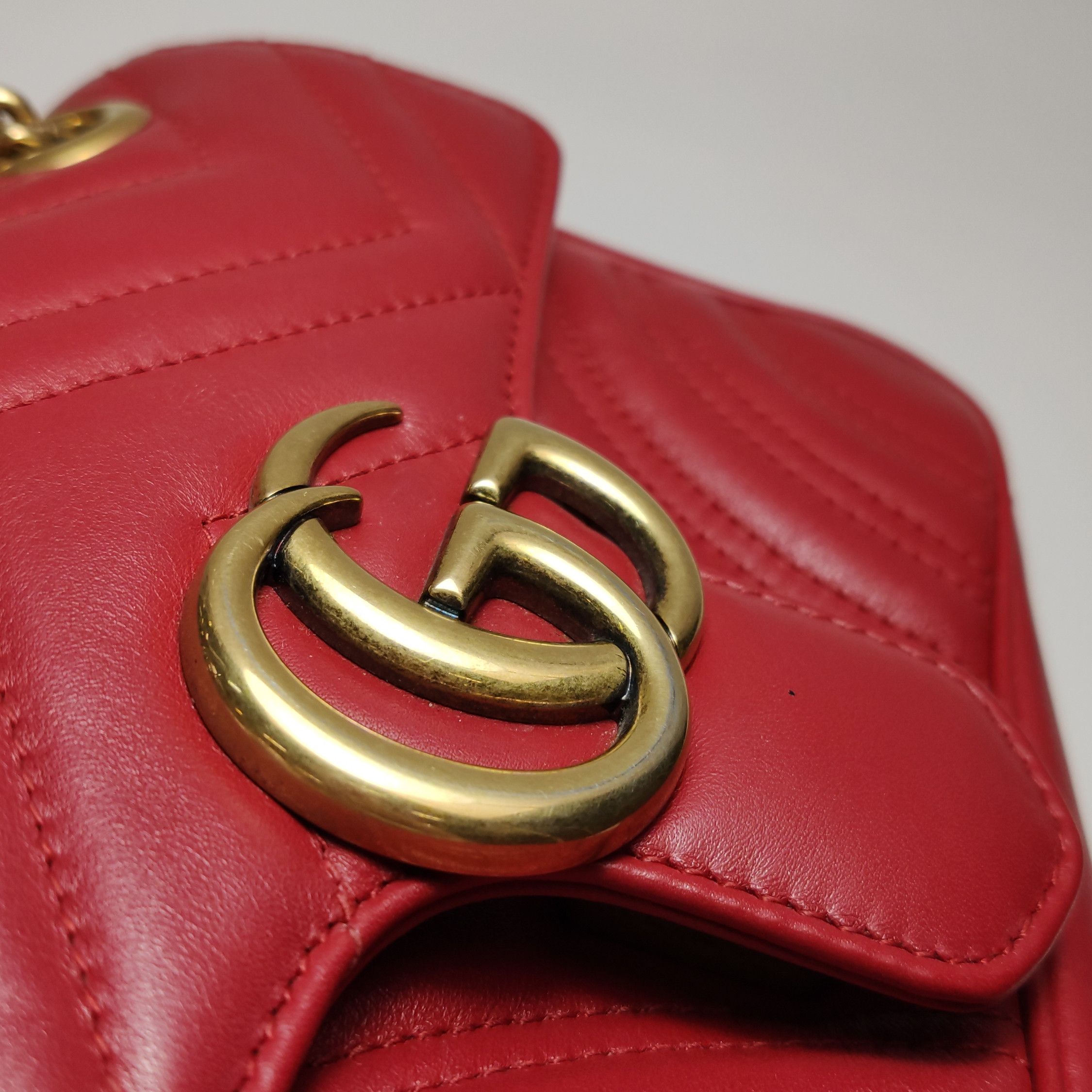 Gucci Gucci GG Marmont Red Leather Shoulder Bag Size ONE SIZE - 13 Thumbnail