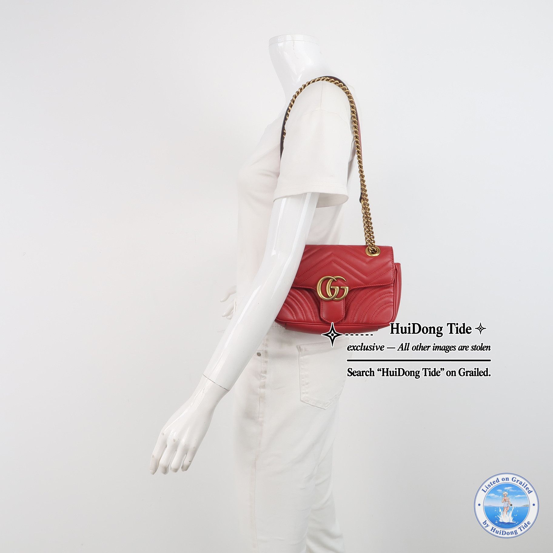 Gucci Gucci GG Marmont Red Leather Shoulder Bag Size ONE SIZE - 2 Thumbnail