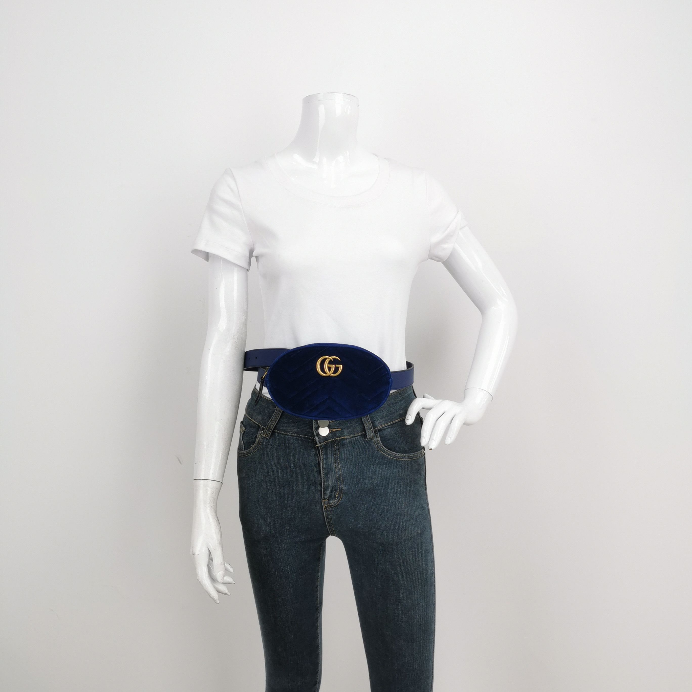 Gucci Gucci GG Marmont Velvet Belt Bag Blue Size ONE SIZE - 2 Thumbnail