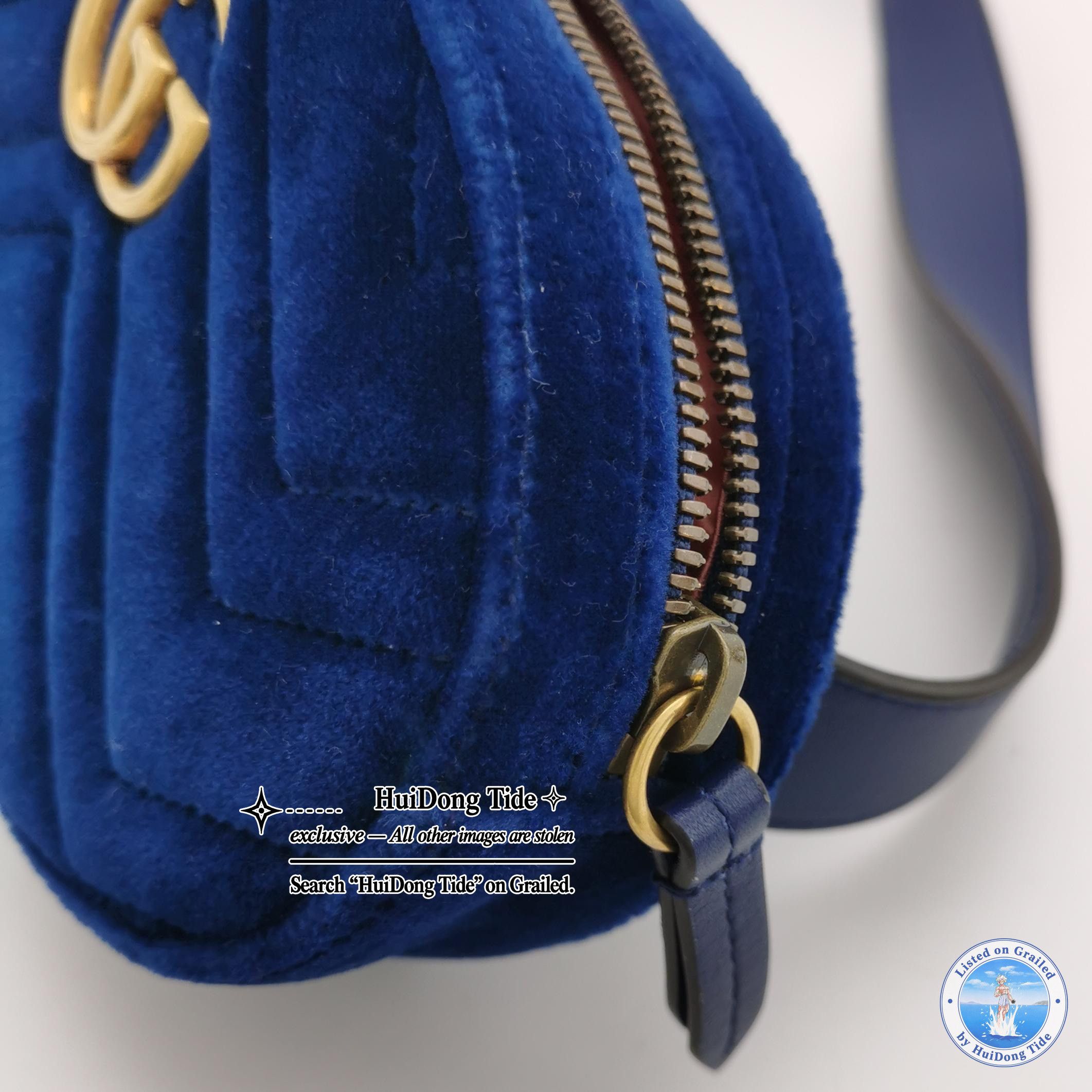 Gucci Gucci GG Marmont Velvet Belt Bag Blue Size ONE SIZE - 9 Thumbnail