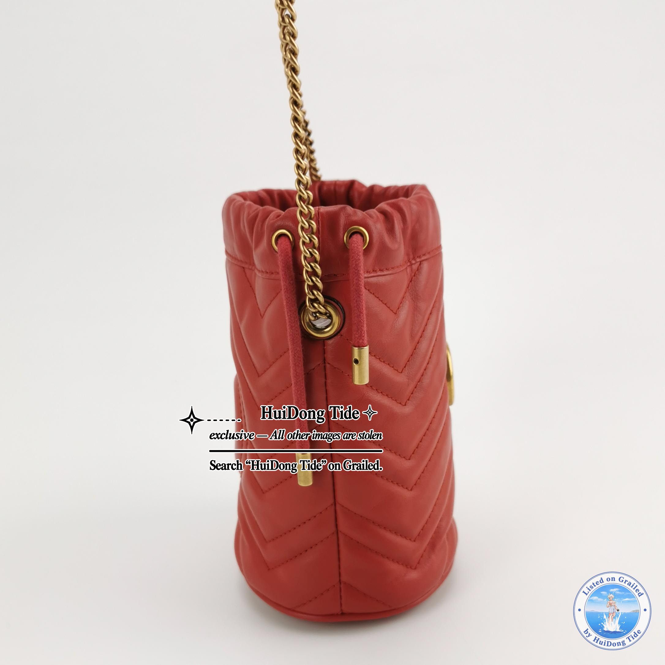 Gucci Gucci Red Leather Marmont Mini Bucket Bag Size ONE SIZE - 3 Thumbnail