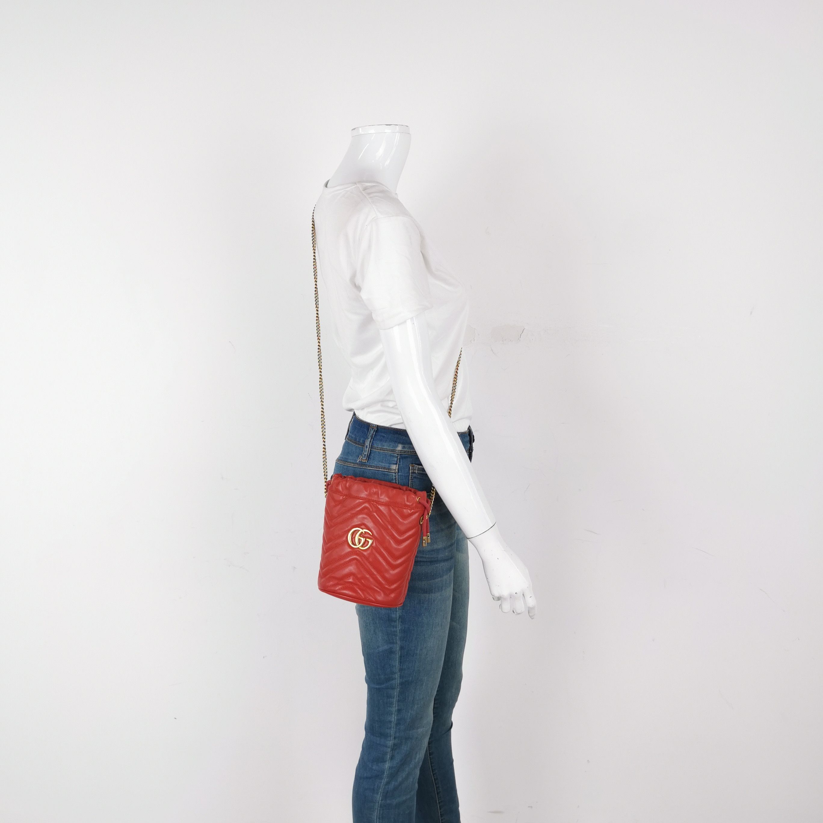 Gucci Gucci Red Leather Marmont Mini Bucket Bag Size ONE SIZE - 2 Thumbnail
