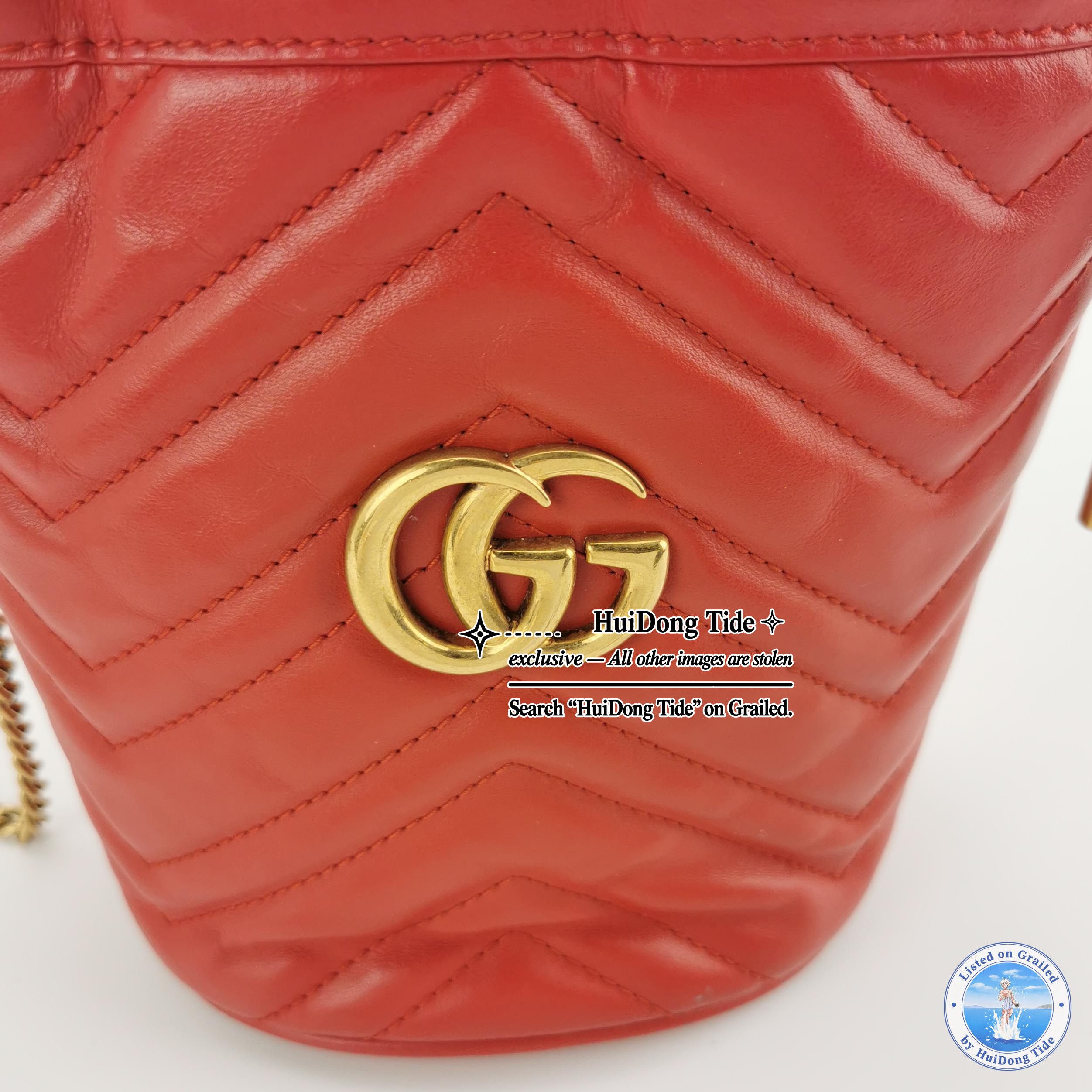 Gucci Gucci Red Leather Marmont Mini Bucket Bag Size ONE SIZE - 7 Thumbnail
