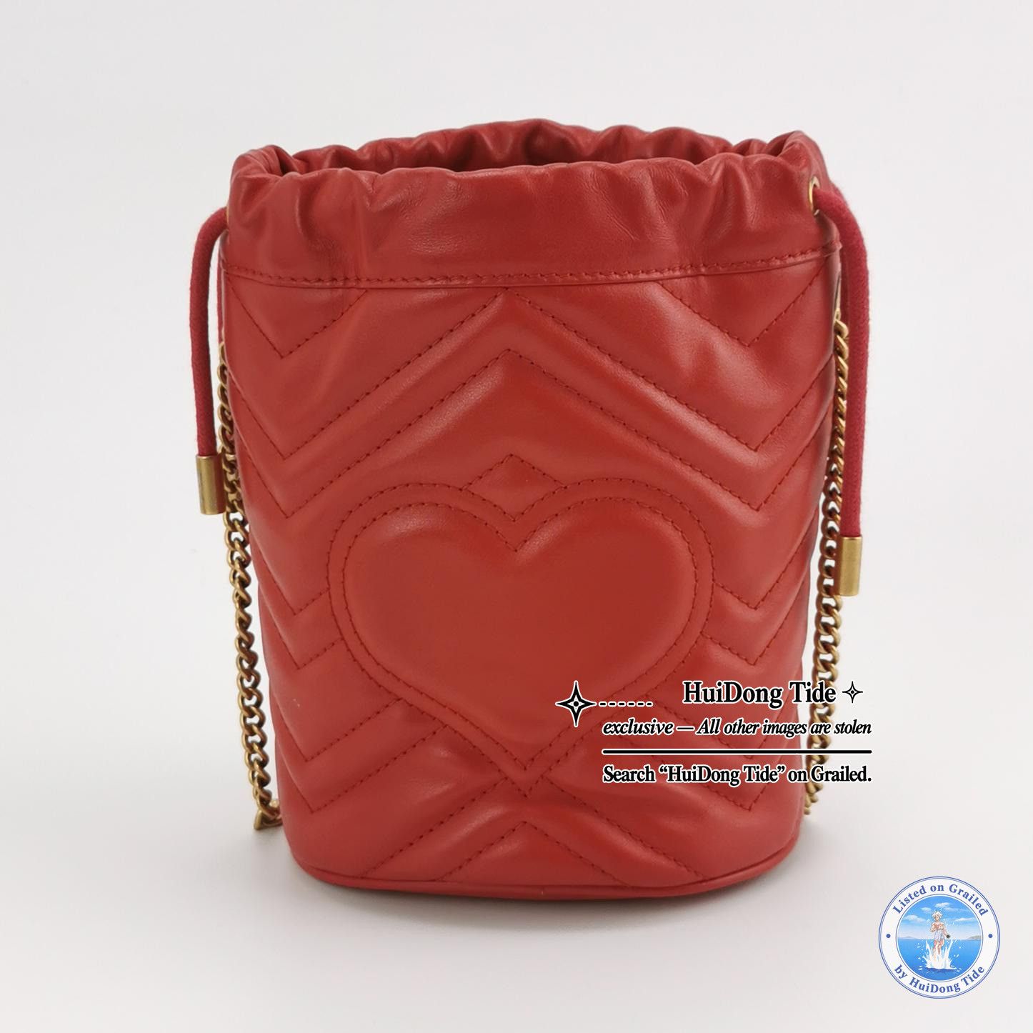 Gucci Gucci Red Leather Marmont Mini Bucket Bag Size ONE SIZE - 4 Thumbnail