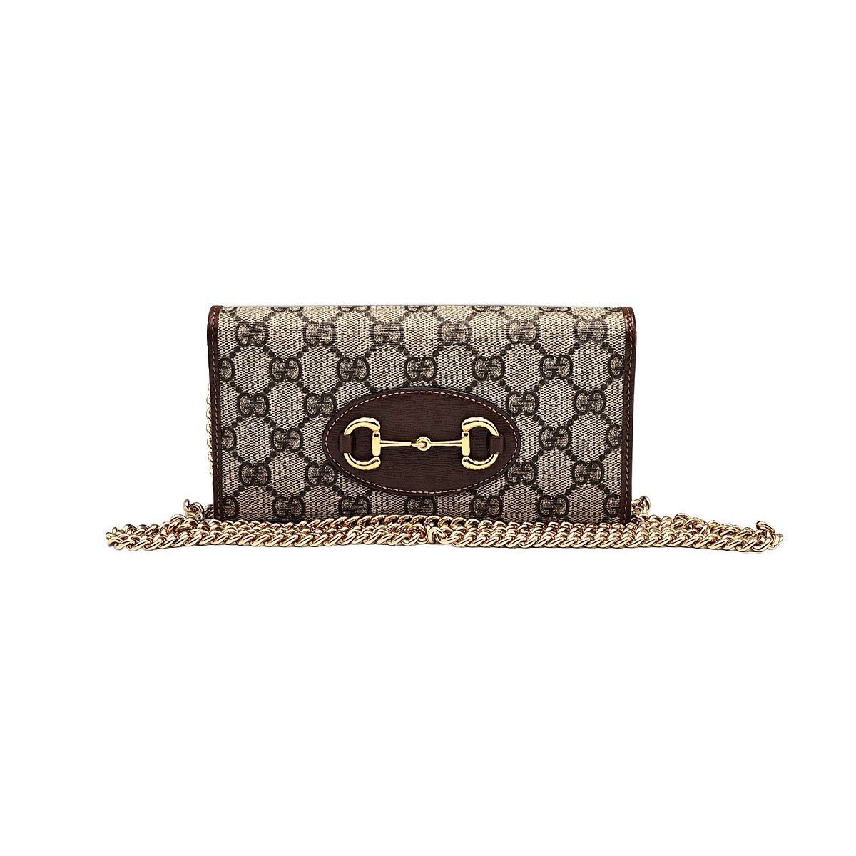 Gucci GG Supreme Canvas Brown Leather Trim Horsebit Chain Long Wal Size ONE SIZE - 2 Thumbnail