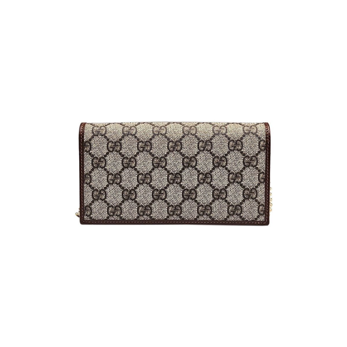 Gucci GG Supreme Canvas Brown Leather Trim Horsebit Chain Long Wal Size ONE SIZE - 5 Thumbnail