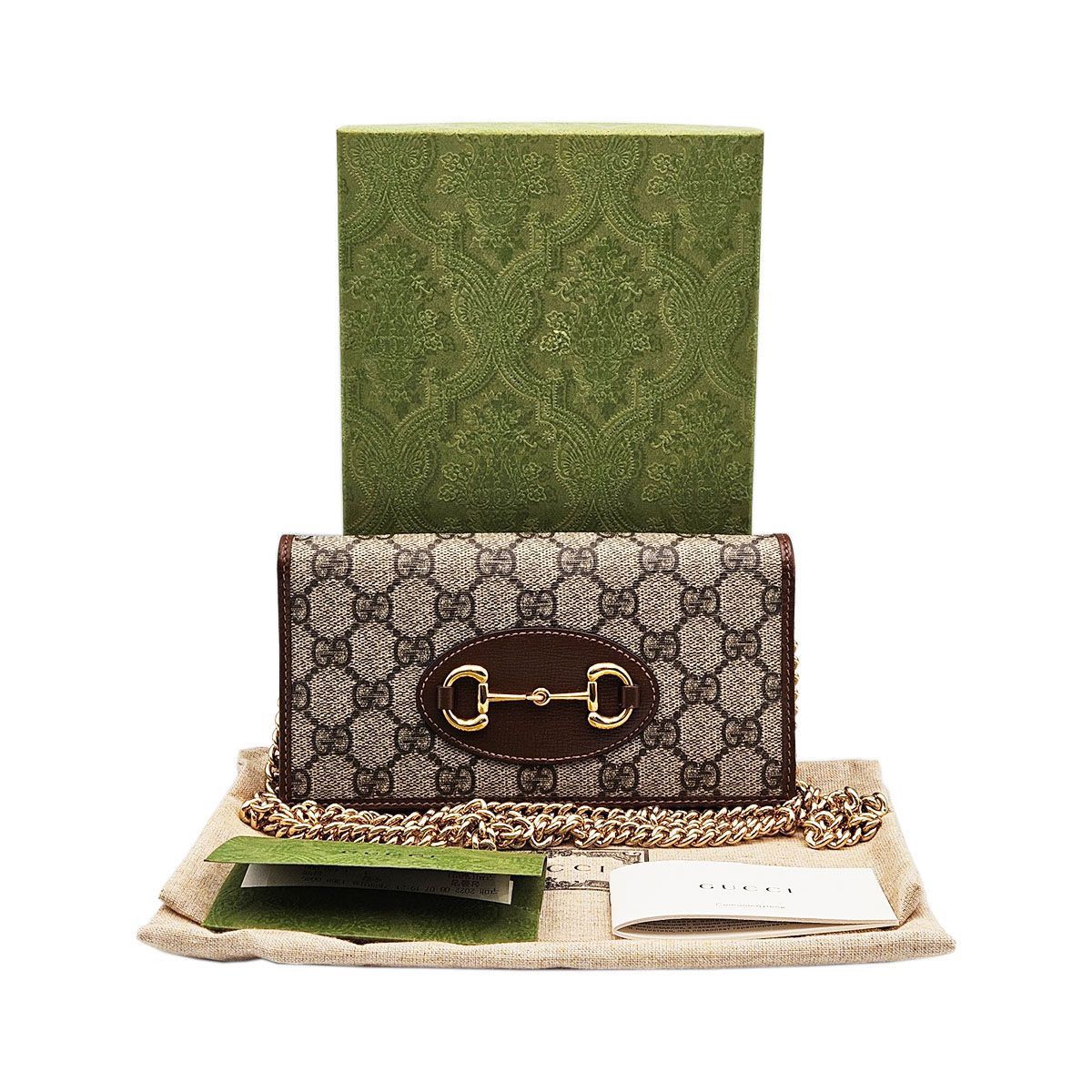 Gucci GG Supreme Canvas Brown Leather Trim Horsebit Chain Long Wal Size ONE SIZE - 3 Thumbnail