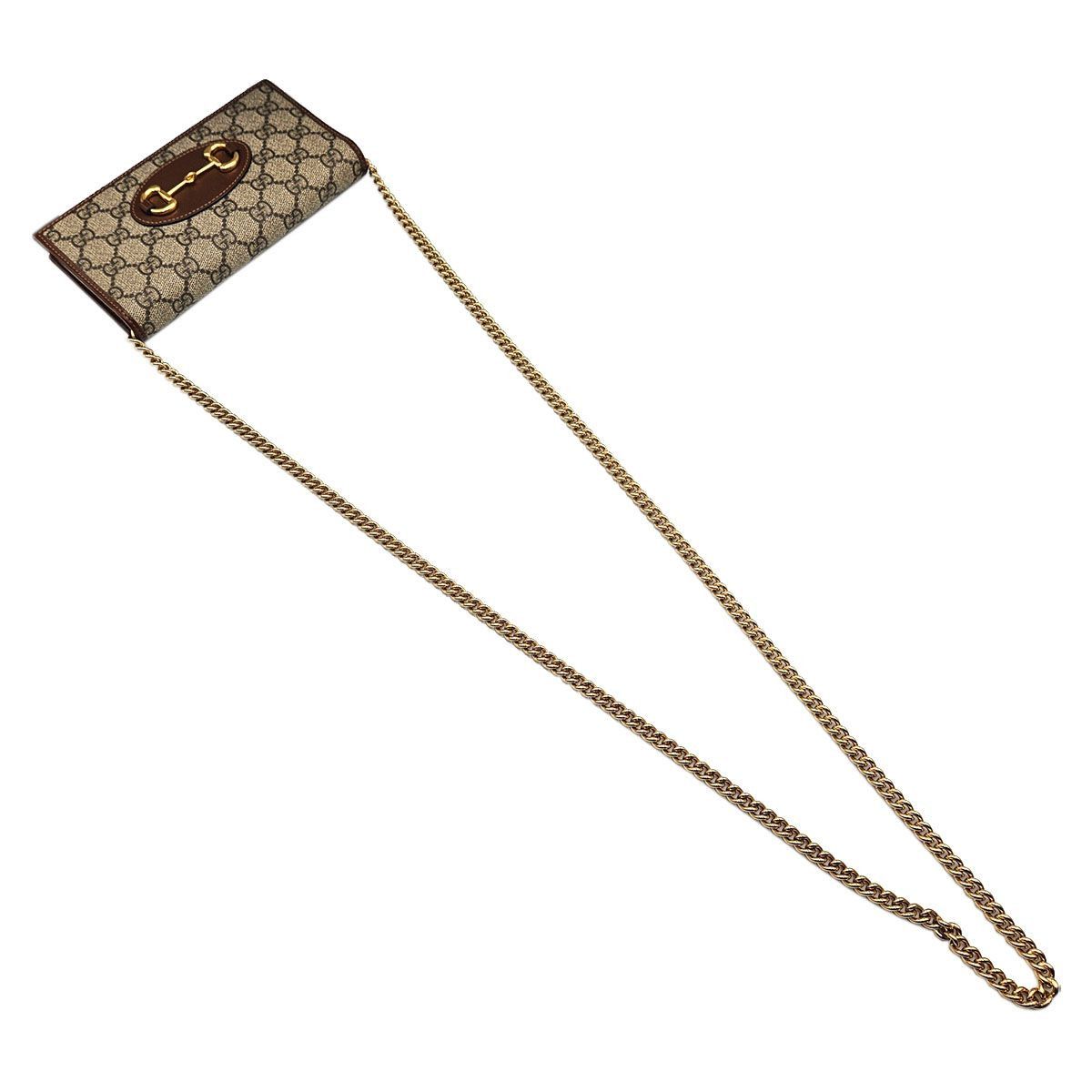 Gucci GG Supreme Canvas Brown Leather Trim Horsebit Chain Long Wal Size ONE SIZE - 6 Thumbnail