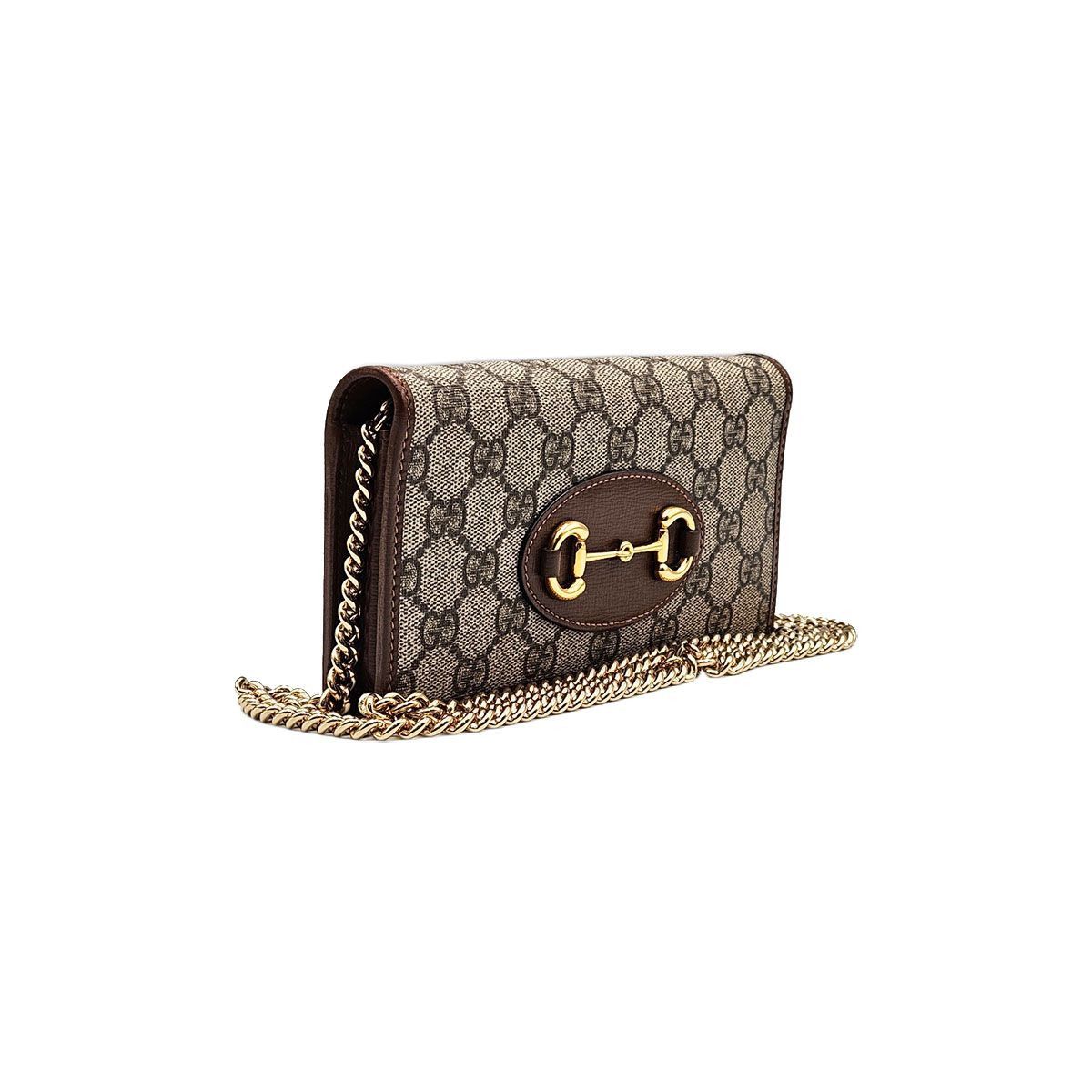 Gucci GG Supreme Canvas Brown Leather Trim Horsebit Chain Long Wal Size ONE SIZE - 4 Thumbnail