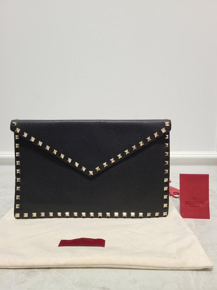 Valentino Black Leather Rockstud Envelope Clutch Size ONE SIZE - 7 Thumbnail
