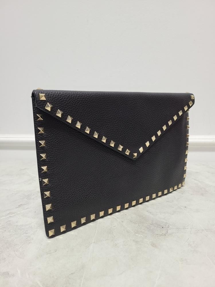 Valentino Black Leather Rockstud Envelope Clutch Size ONE SIZE - 3 Thumbnail