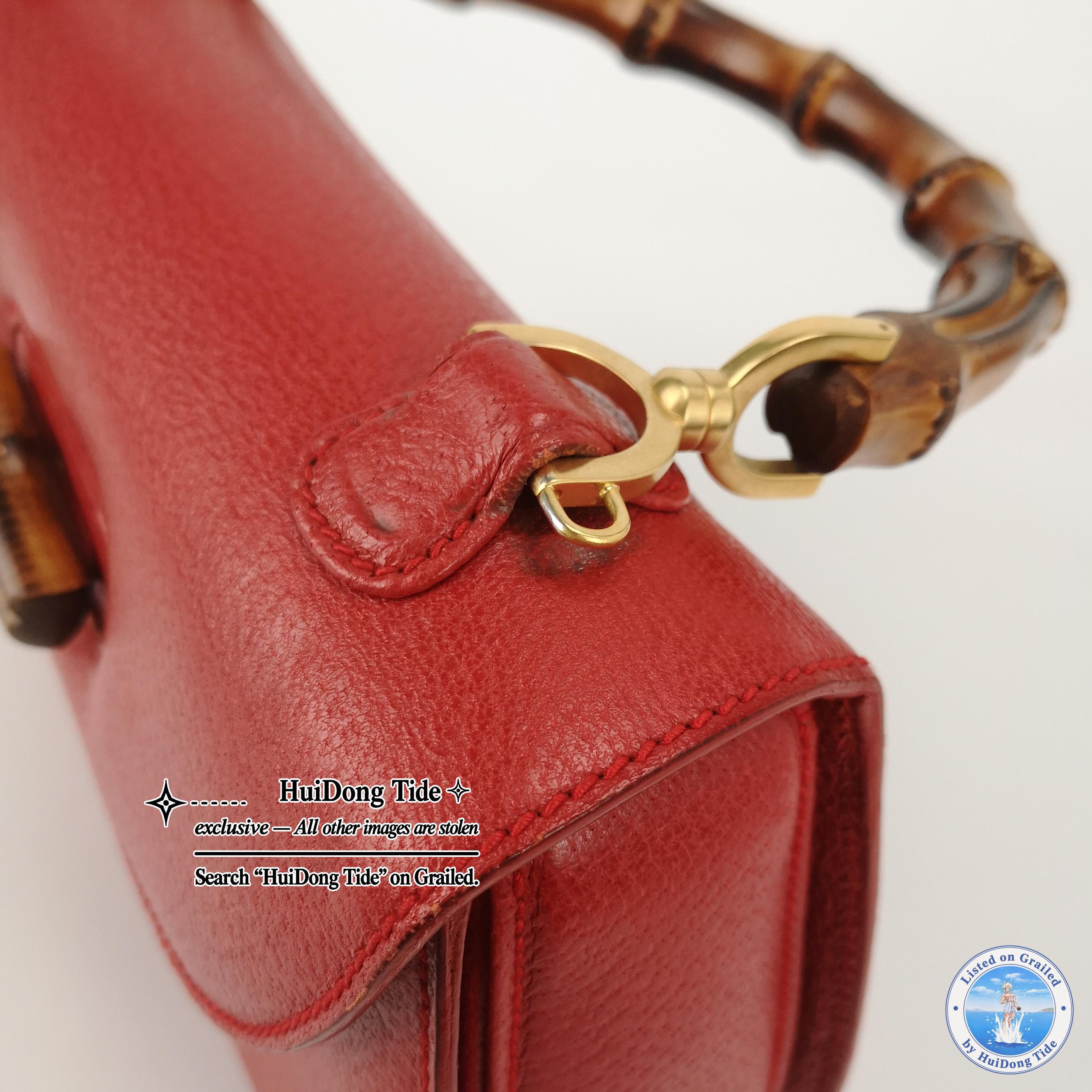 Gucci Gucci Red Leather Bamboo Handle Bag Size ONE SIZE - 18 Thumbnail