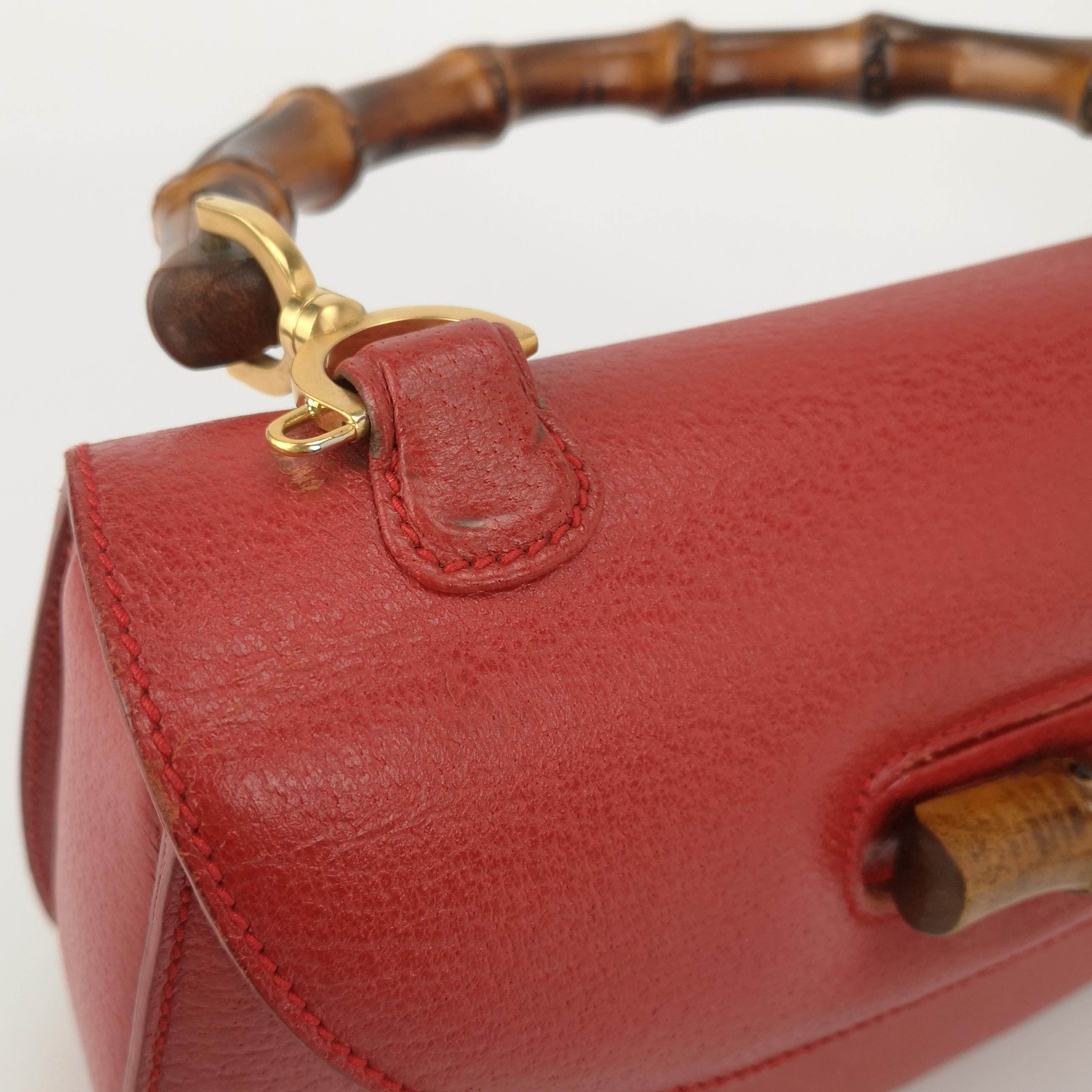 Gucci Gucci Red Leather Bamboo Handle Bag Size ONE SIZE - 19 Thumbnail