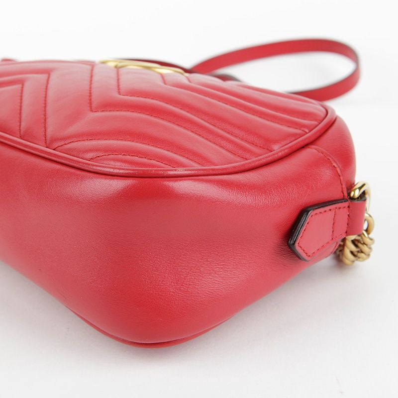 Gucci Small Red Matelassé Leather GG Marmont Shoulder and Crossbod Size ONE SIZE - 12 Thumbnail
