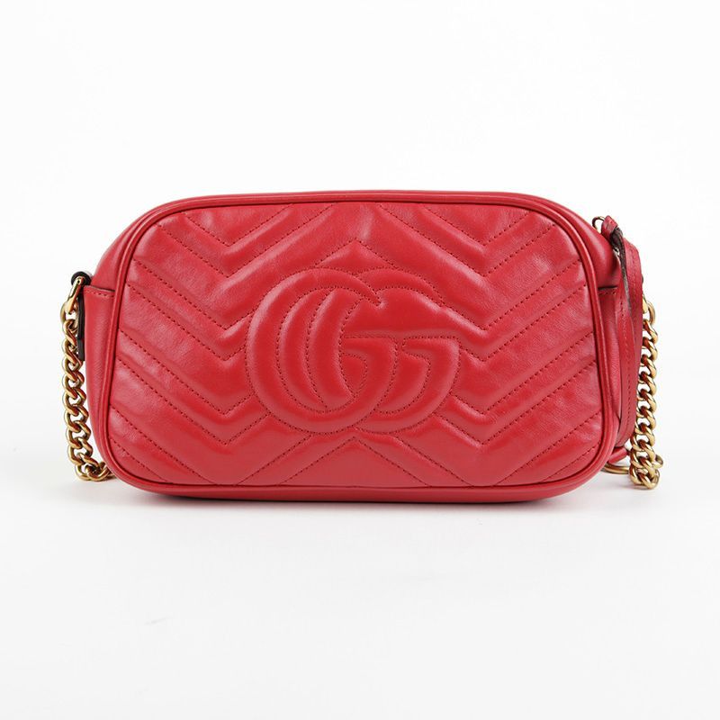 Gucci Small Red Matelassé Leather GG Marmont Shoulder and Crossbod Size ONE SIZE - 3 Thumbnail