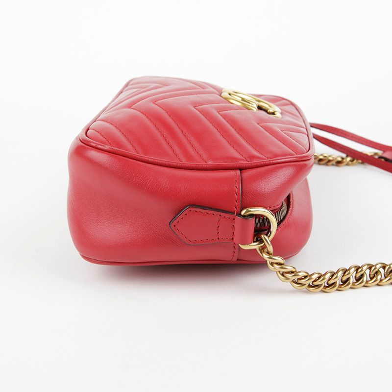 Gucci Small Red Matelassé Leather GG Marmont Shoulder and Crossbod Size ONE SIZE - 13 Thumbnail