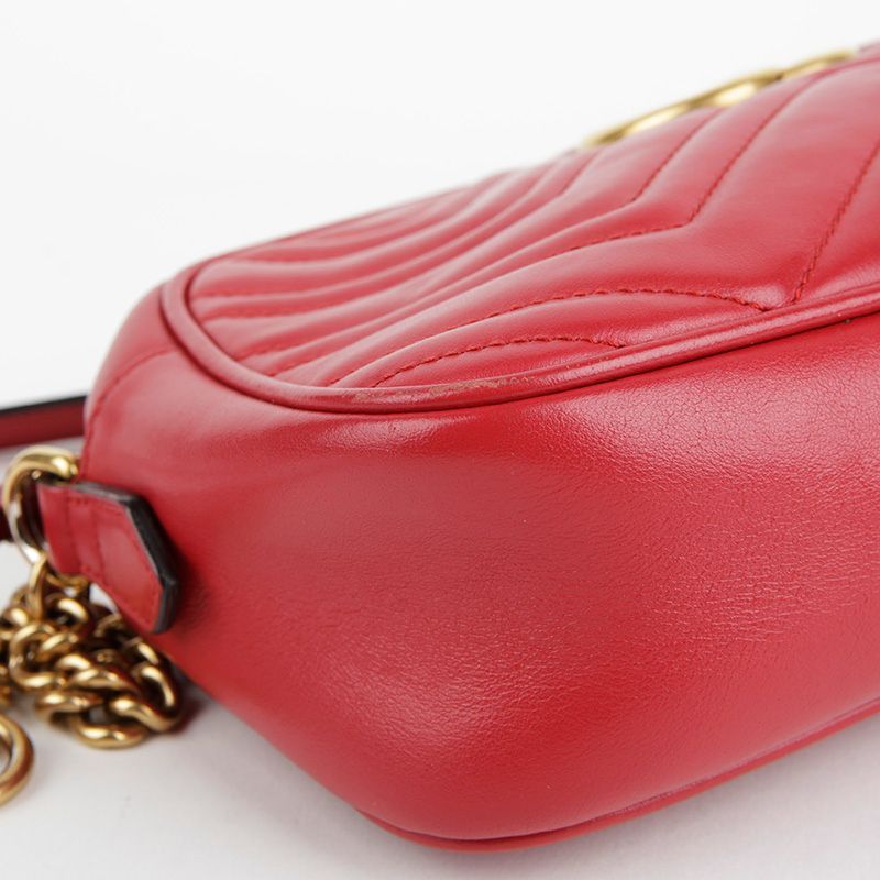 Gucci Small Red Matelassé Leather GG Marmont Shoulder and Crossbod Size ONE SIZE - 10 Thumbnail