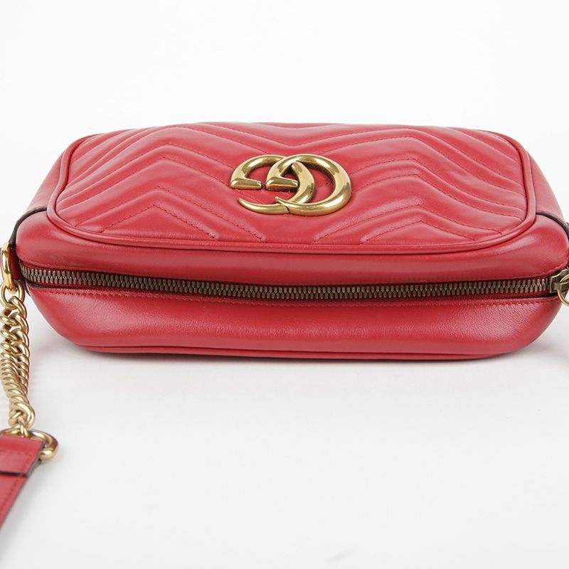 Gucci Small Red Matelassé Leather GG Marmont Shoulder and Crossbod Size ONE SIZE - 5 Thumbnail