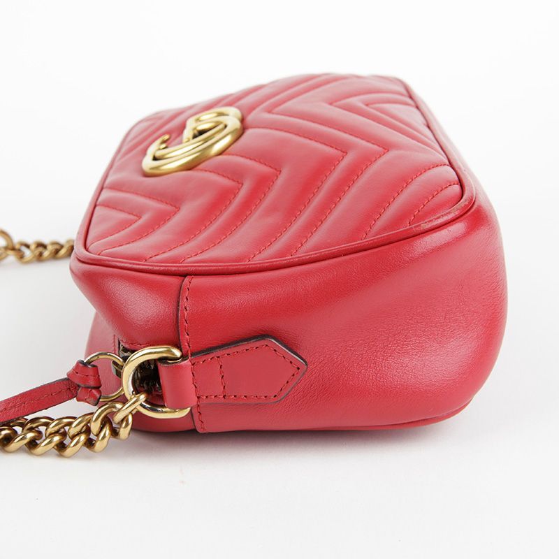 Gucci Small Red Matelassé Leather GG Marmont Shoulder and Crossbod Size ONE SIZE - 9 Thumbnail