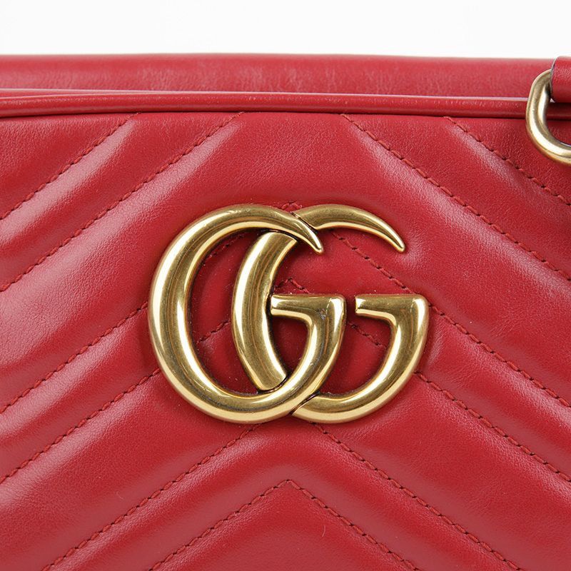 Gucci Small Red Matelassé Leather GG Marmont Shoulder and Crossbod Size ONE SIZE - 2 Thumbnail