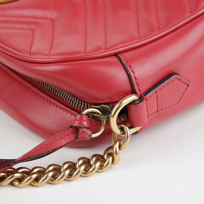 Gucci Small Red Matelassé Leather GG Marmont Shoulder and Crossbod Size ONE SIZE - 8 Thumbnail