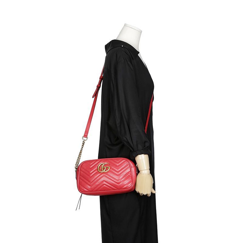 Gucci Small Red Matelassé Leather GG Marmont Shoulder and Crossbod Size ONE SIZE - 16 Thumbnail