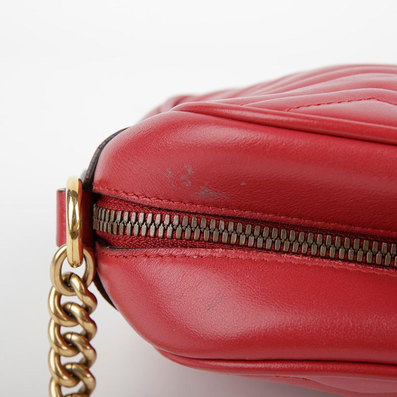 Gucci Small Red Matelassé Leather GG Marmont Shoulder and Crossbod Size ONE SIZE - 7 Thumbnail