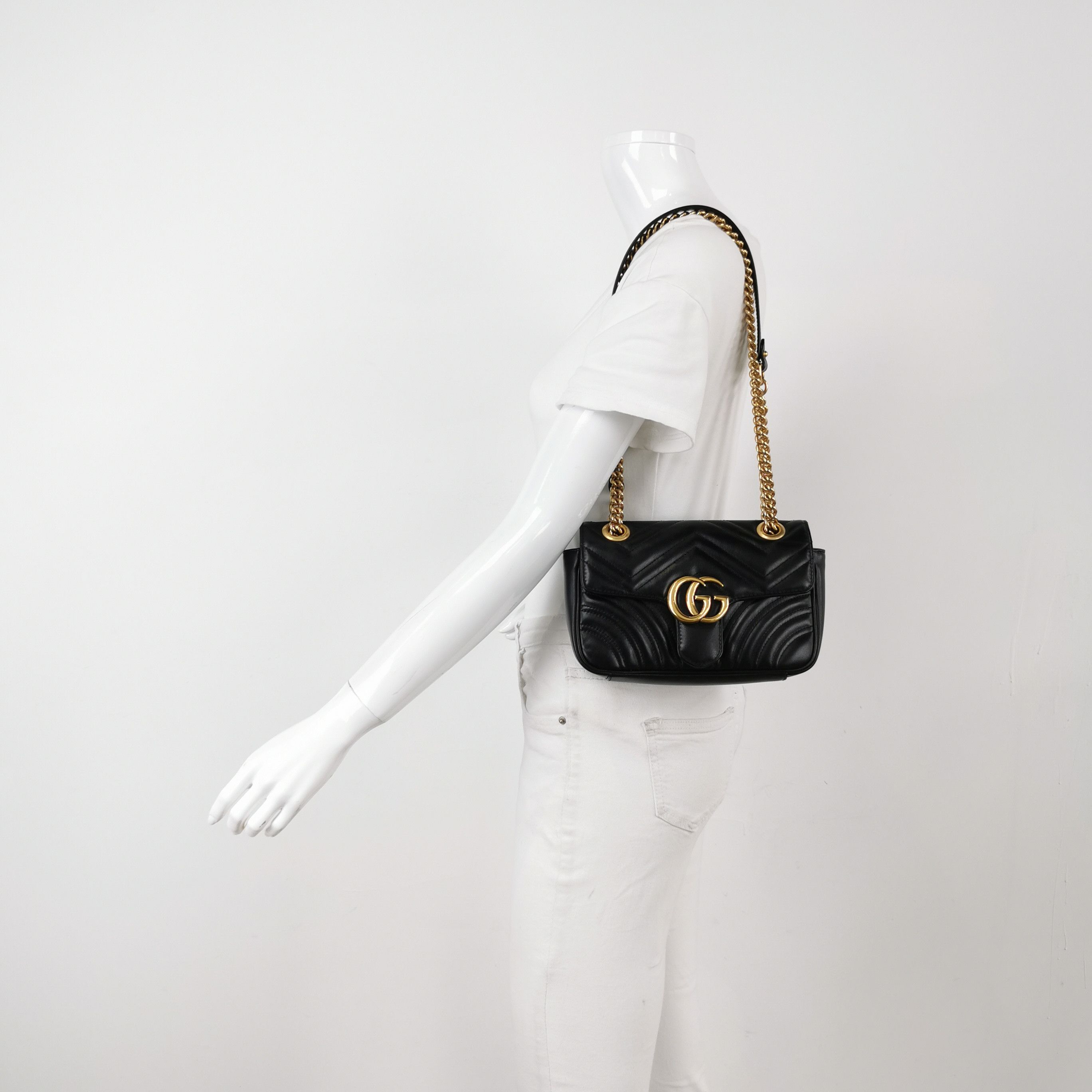 Gucci Gucci Black GG Marmont Leather Small Shoulder Bag Size ONE SIZE - 2 Thumbnail