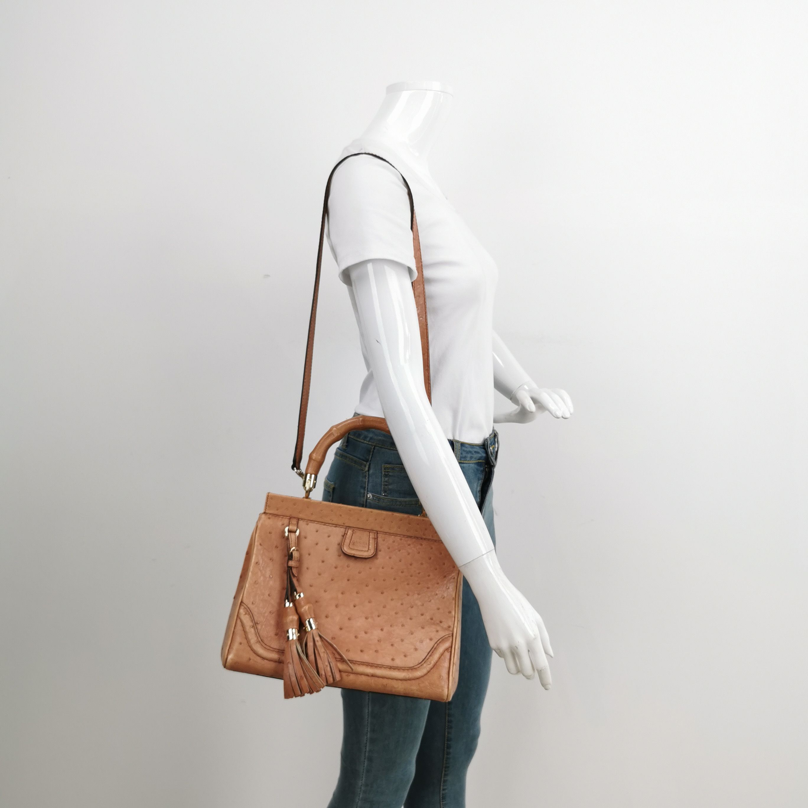 Gucci Gucci Ostrich Leather Bamboo Handle Bag Size ONE SIZE - 2 Thumbnail