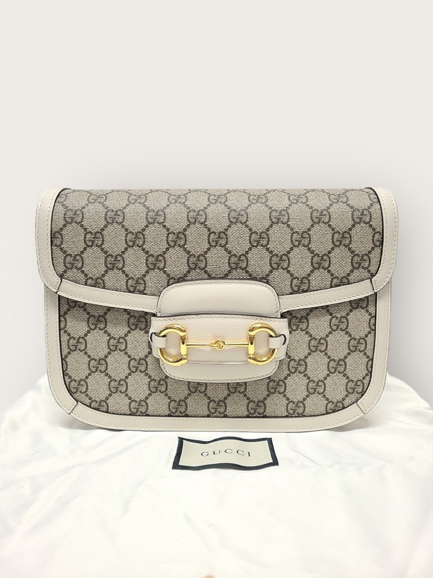 Gucci White Leather GG Supreme Horsebit Shoulder Bag Size ONE SIZE - 8 Thumbnail