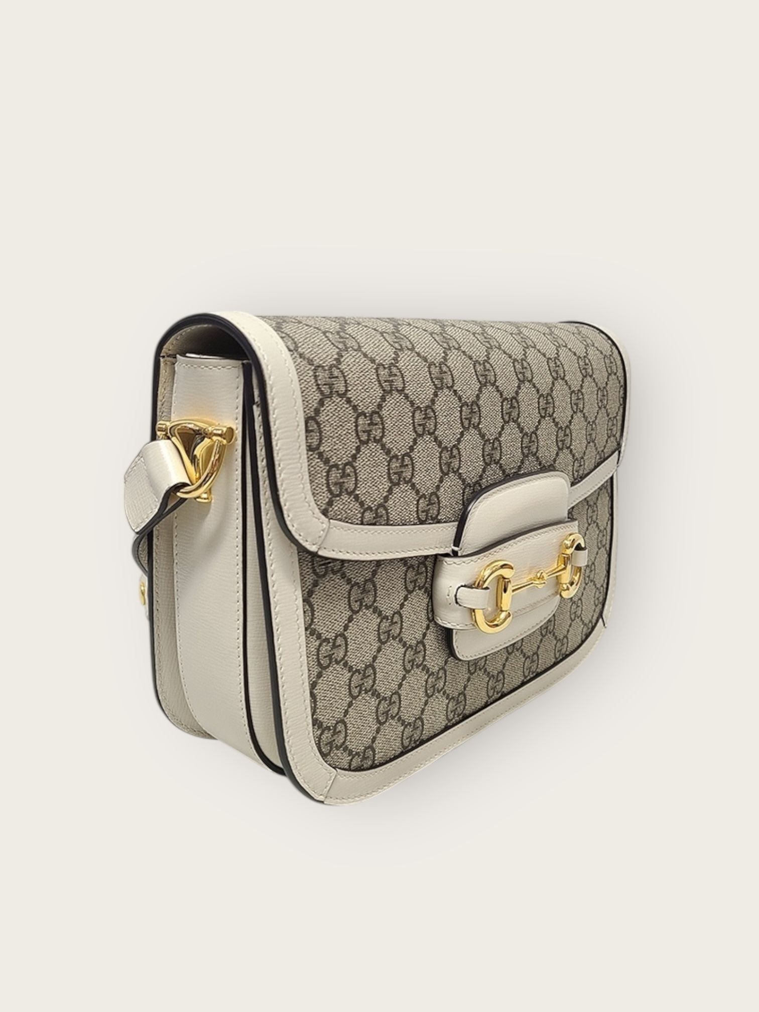 Gucci White Leather GG Supreme Horsebit Shoulder Bag Size ONE SIZE - 4 Thumbnail