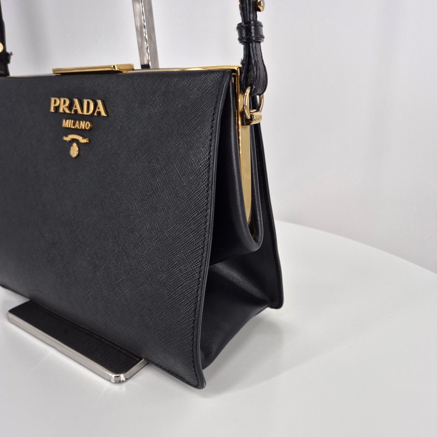 Prada Saffiano Light Frame Crossbody Bag Black Size ONE SIZE - 9 Thumbnail