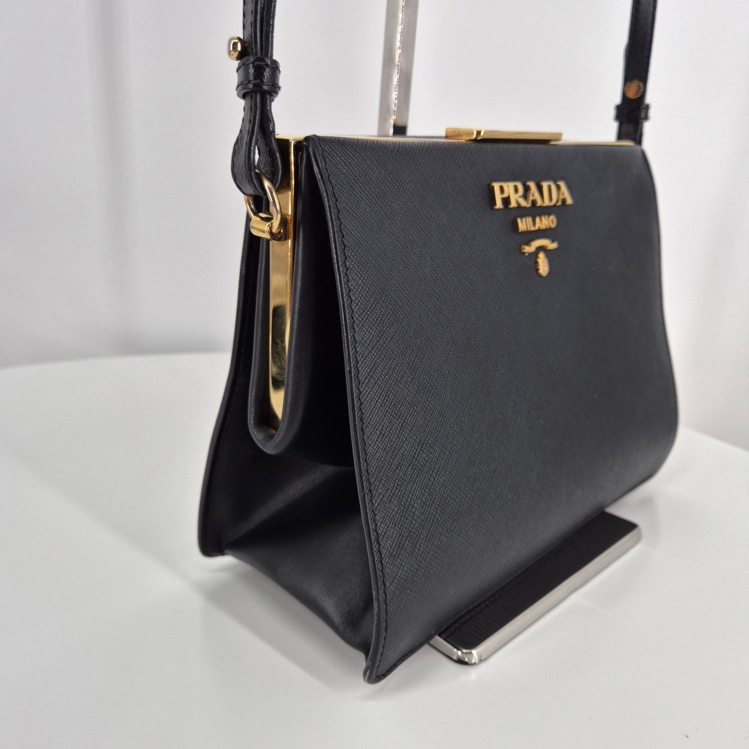 Prada Saffiano Light Frame Crossbody Bag Black Size ONE SIZE - 8 Thumbnail