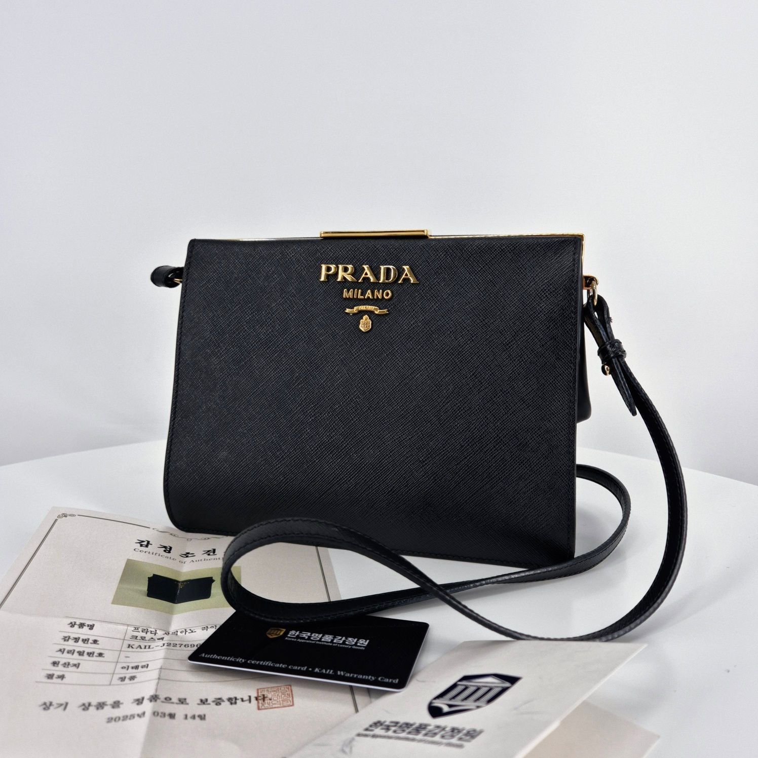 Prada Saffiano Light Frame Crossbody Bag Black Size ONE SIZE - 3 Thumbnail