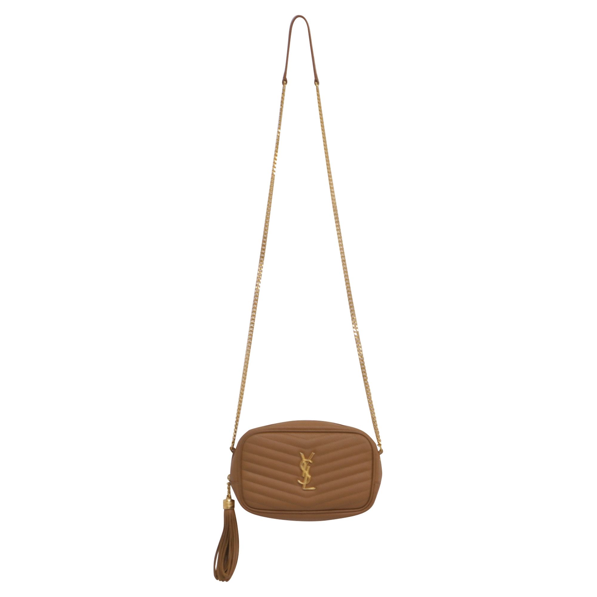 Yves Saint Laurent Saint Laurent Mini Lou Chevron Camera Bag in Beige Leather Size ONE SIZE - 2 Thumbnail