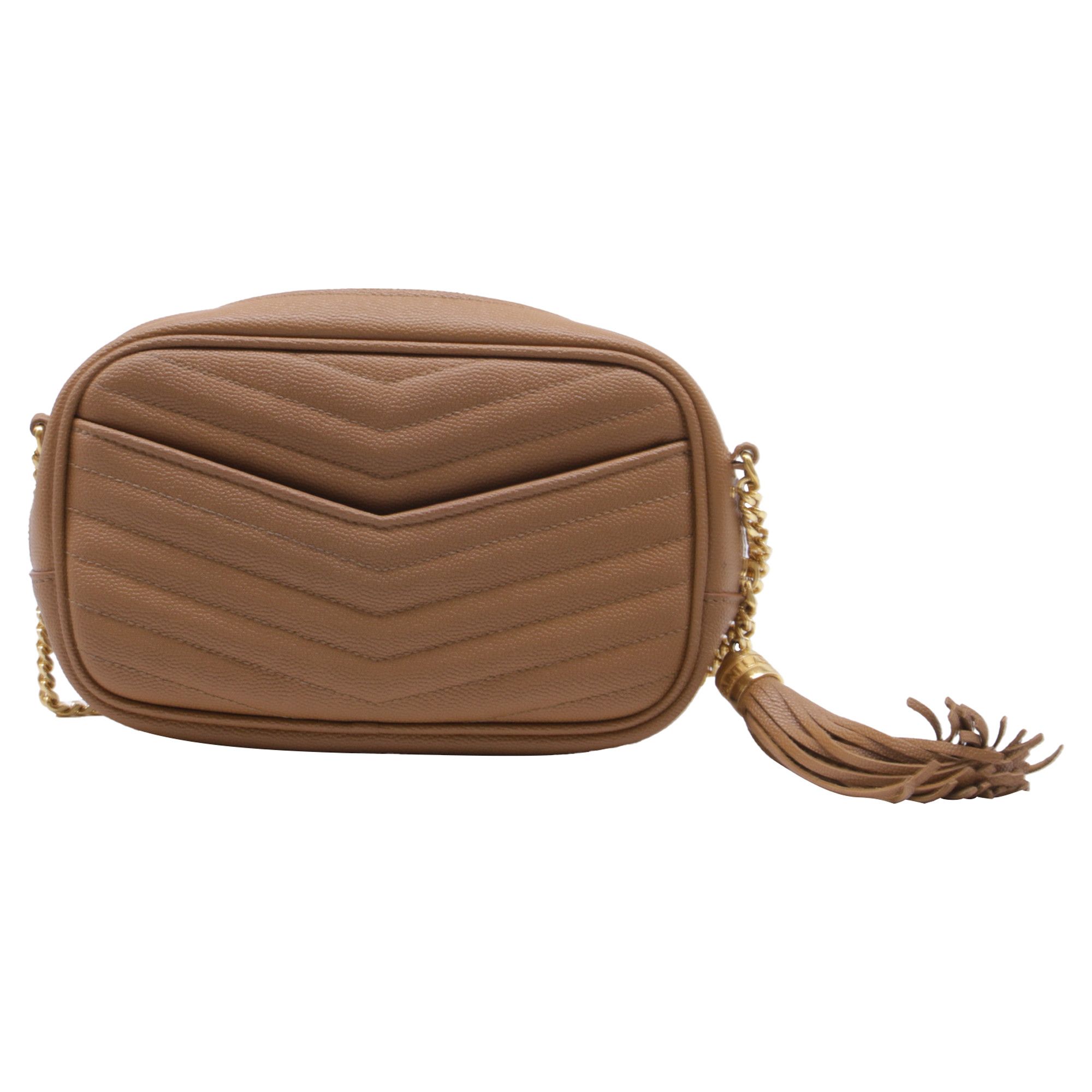 Yves Saint Laurent Saint Laurent Mini Lou Chevron Camera Bag in Beige Leather Size ONE SIZE - 5 Thumbnail