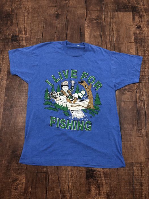Fruit Of The Loom Vintage 1991 I Live For Fishing Cartoon T-shirt
