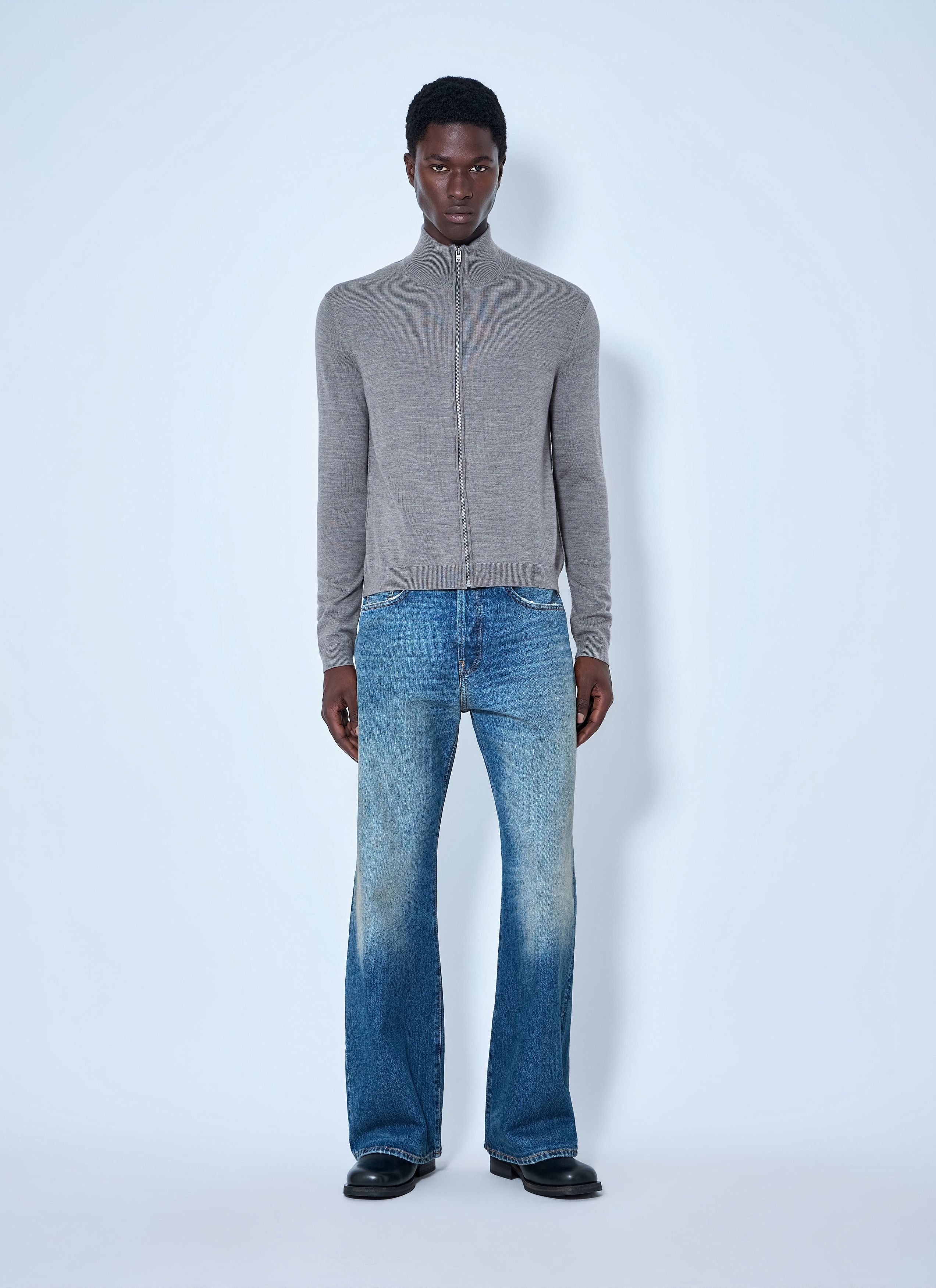 Acne Studios - Zip-up bow logo cardigan - Warm Grey Melange Acne Studios Zip-Up Bow Logo Cardigan