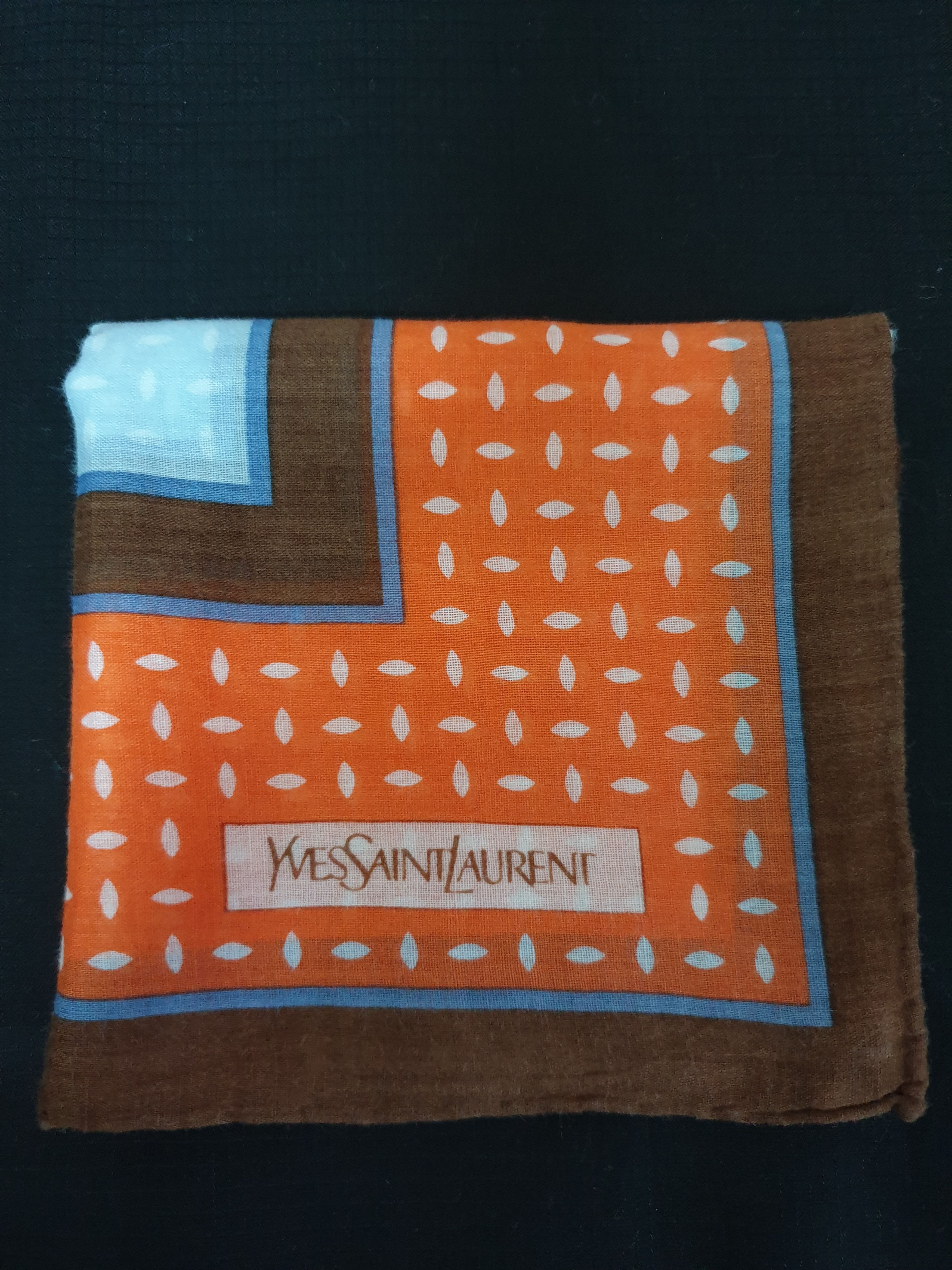 Yves Saint Laurent Handky bandana blue orange white leaf like print Size ONE SIZE - 2 Thumbnail